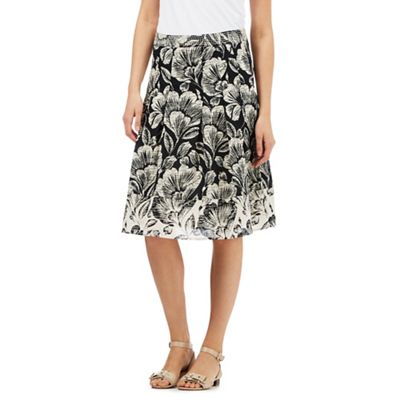 Maine New England Black and cream floral print skirt